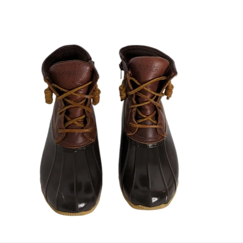Sperry Saltwater Brown Leather Rubber Duck Booties Fleece Lined Gorpcore